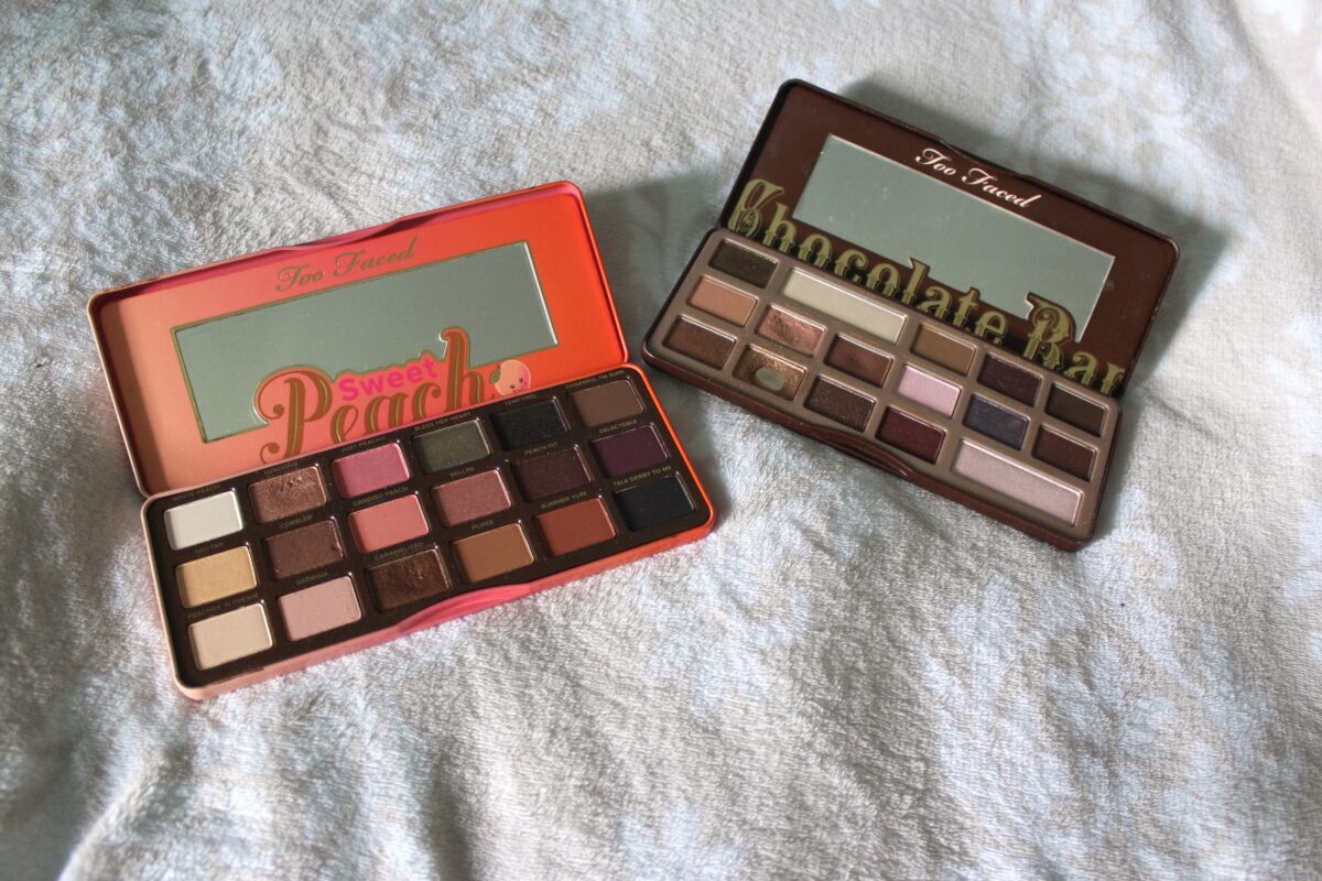 Too Faced chocolate bar palette and sweet peach palette
