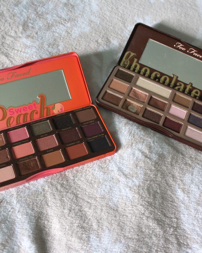 Too Faced chocolate bar palette and sweet peach palette