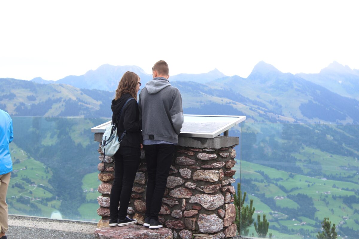 A photo of Elin and Meilyr looking out on the Austrian mountains