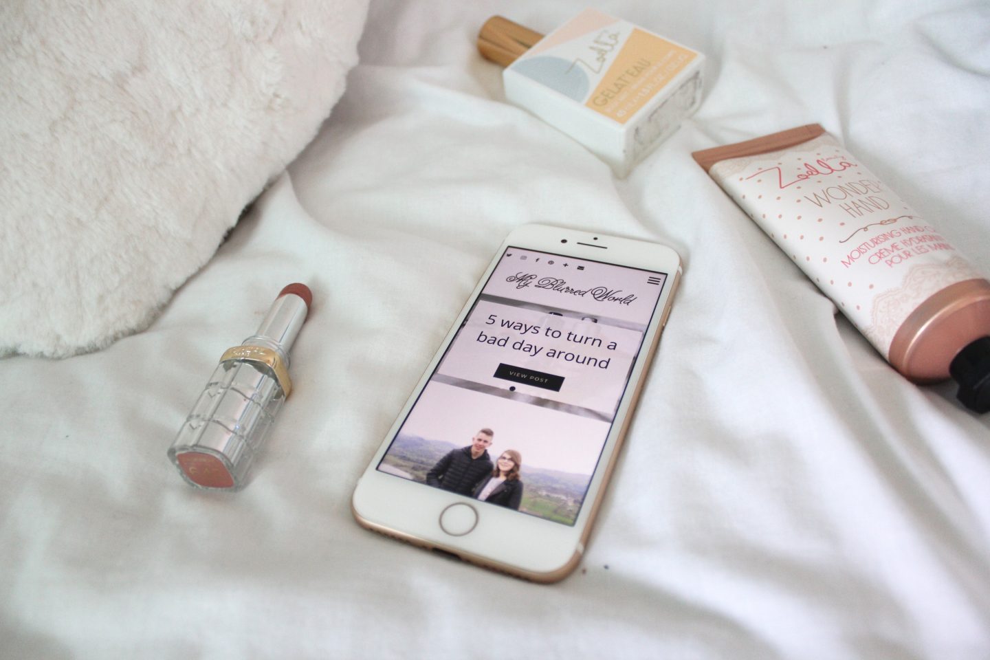 A photo of my blog's homepage on an iphone