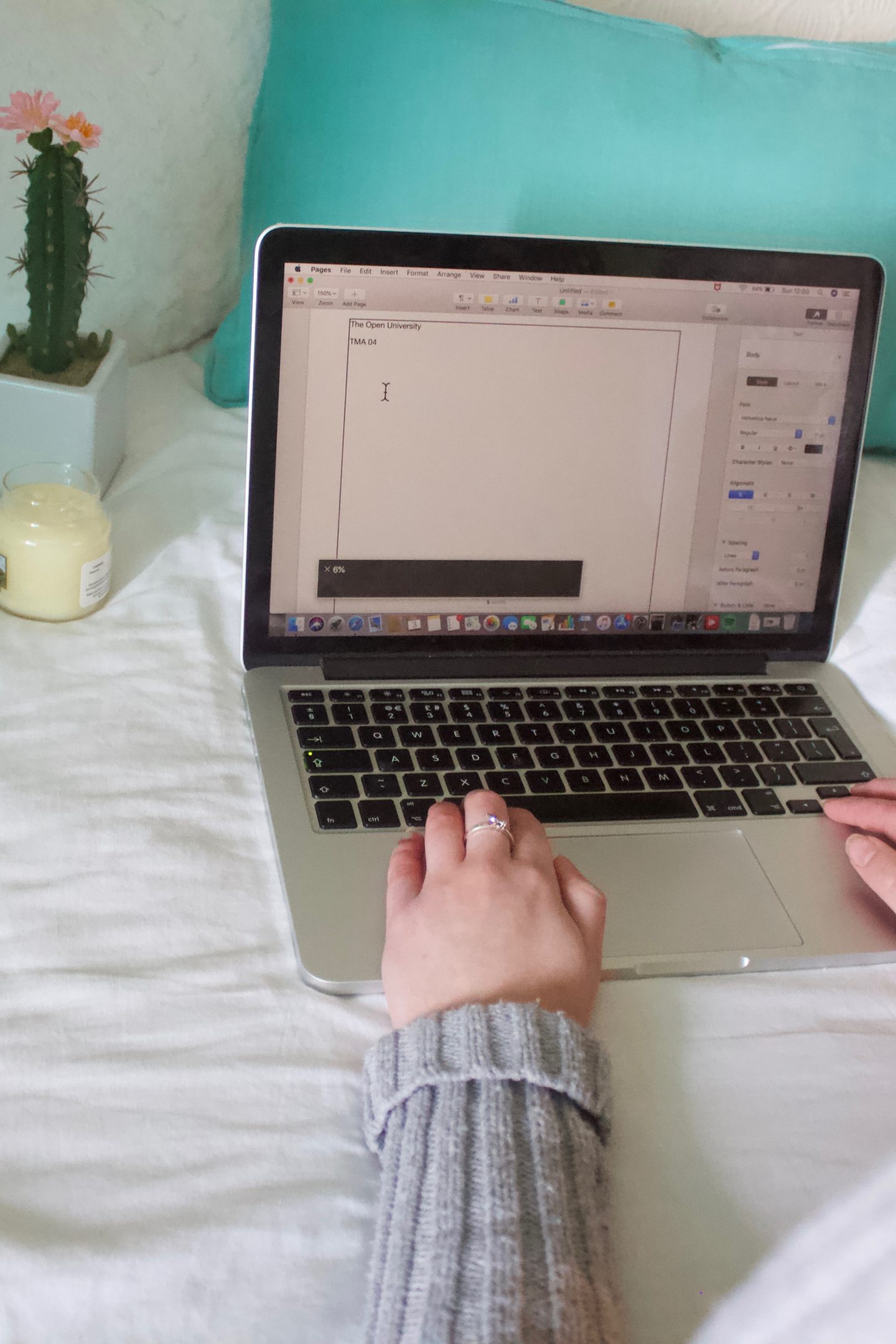 A photo of Elin working on her laptop