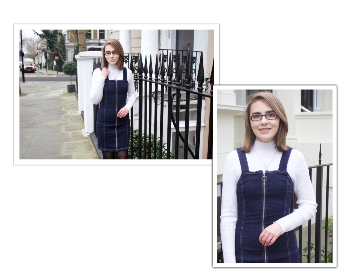 Two photos of Elin, she is looking down in one and smiling at the camera in the other