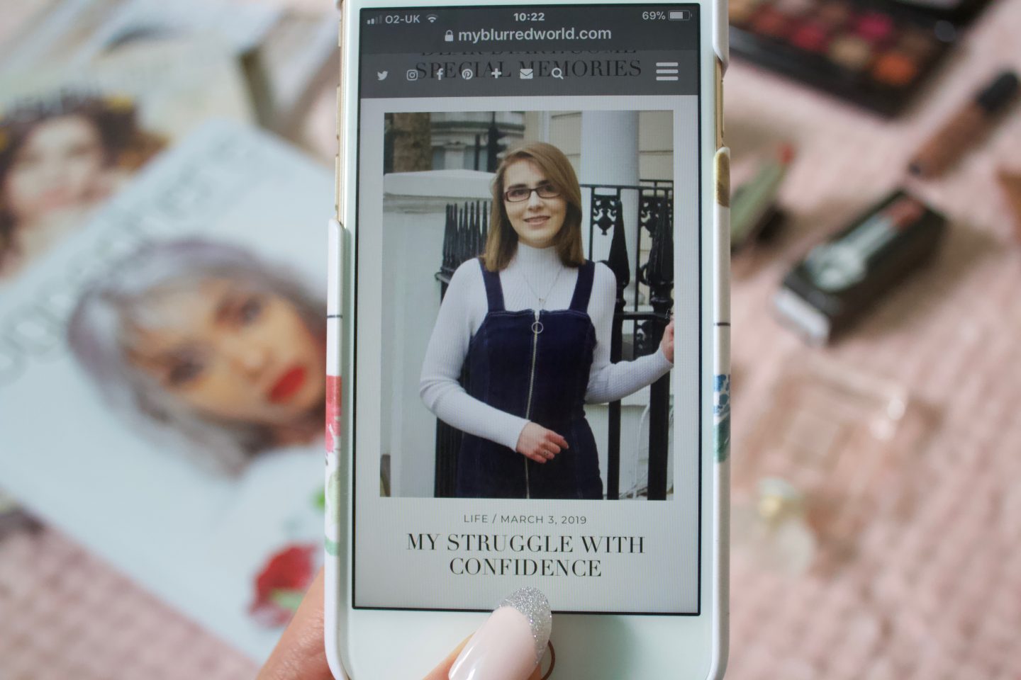 Am I sharing too much online? - A photo of my blog post 'my struggle with confidence' showing on my phone