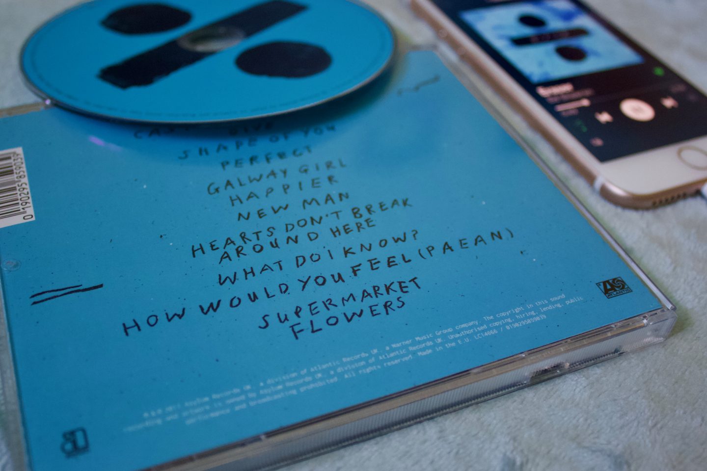 A photo of the back of the Divide album which shows the names of all the songs