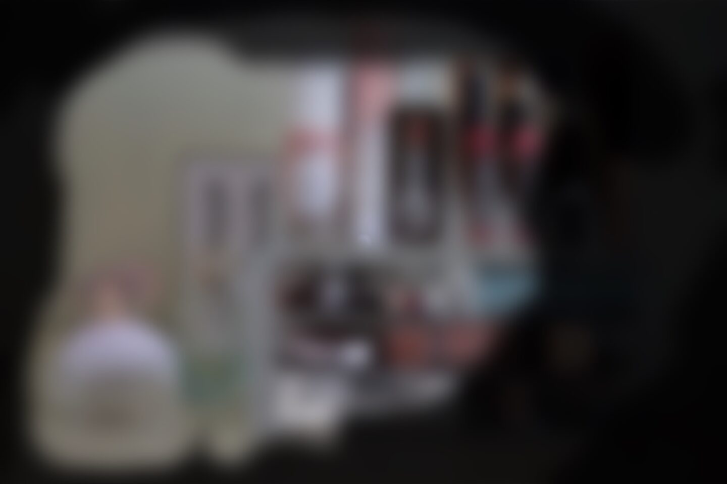 What I see: The view is extremely blurred so no labels can be seen or read, some products which have white packaging are more distinct than the others which seem to merge into one. Peripheral vision is also limited meaning that the blurred view is only in the centre